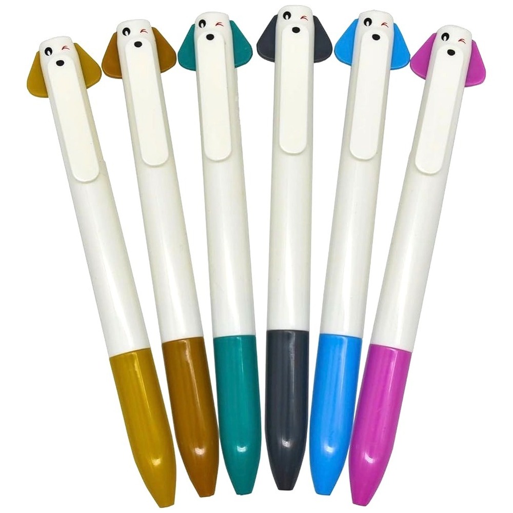 12 PCS Cute Dog Shape Ballpoint Pens Black/Red Retractable